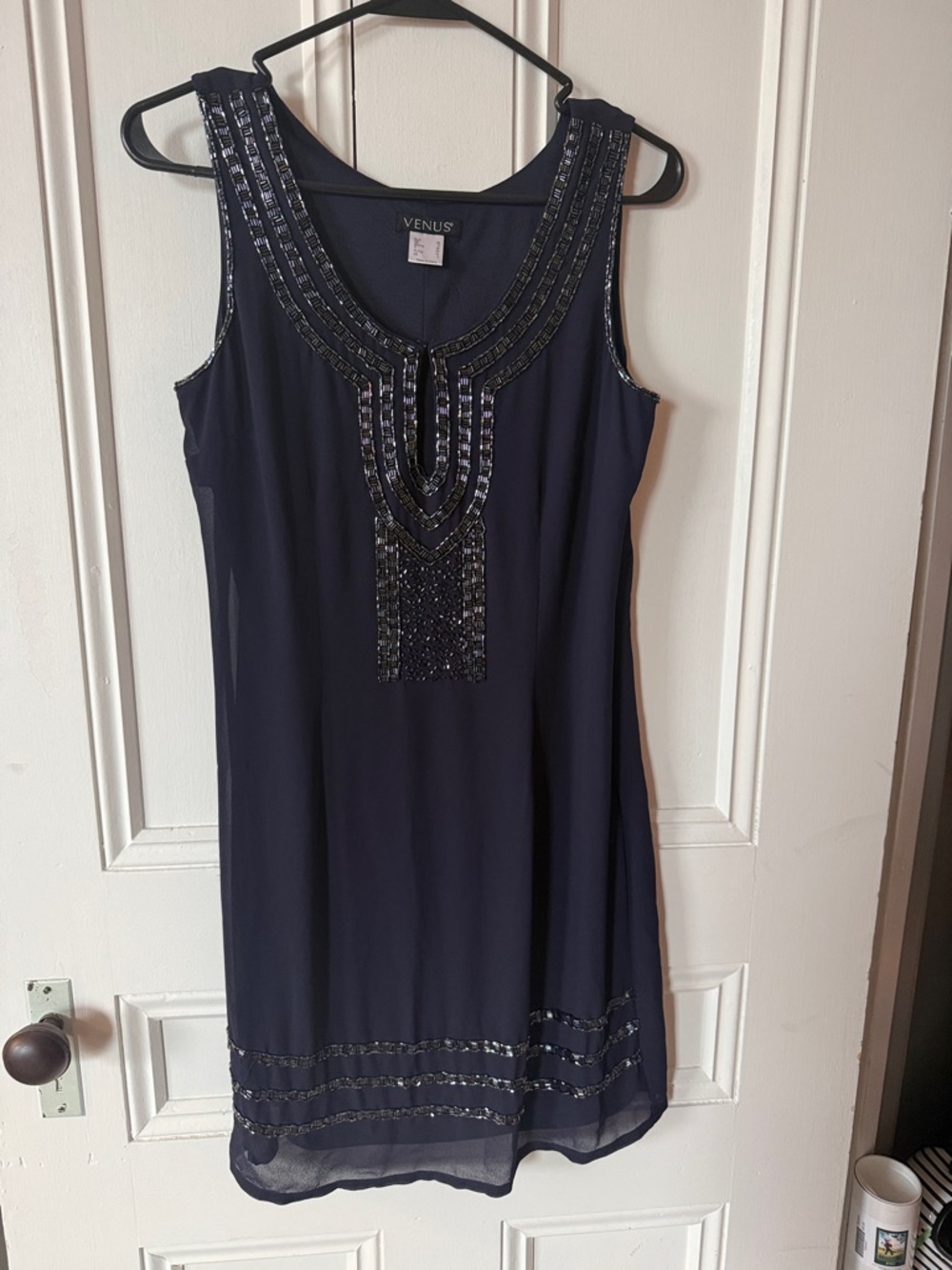 VENUS Navy Blue Beaded Cocktail Dress - Size 2